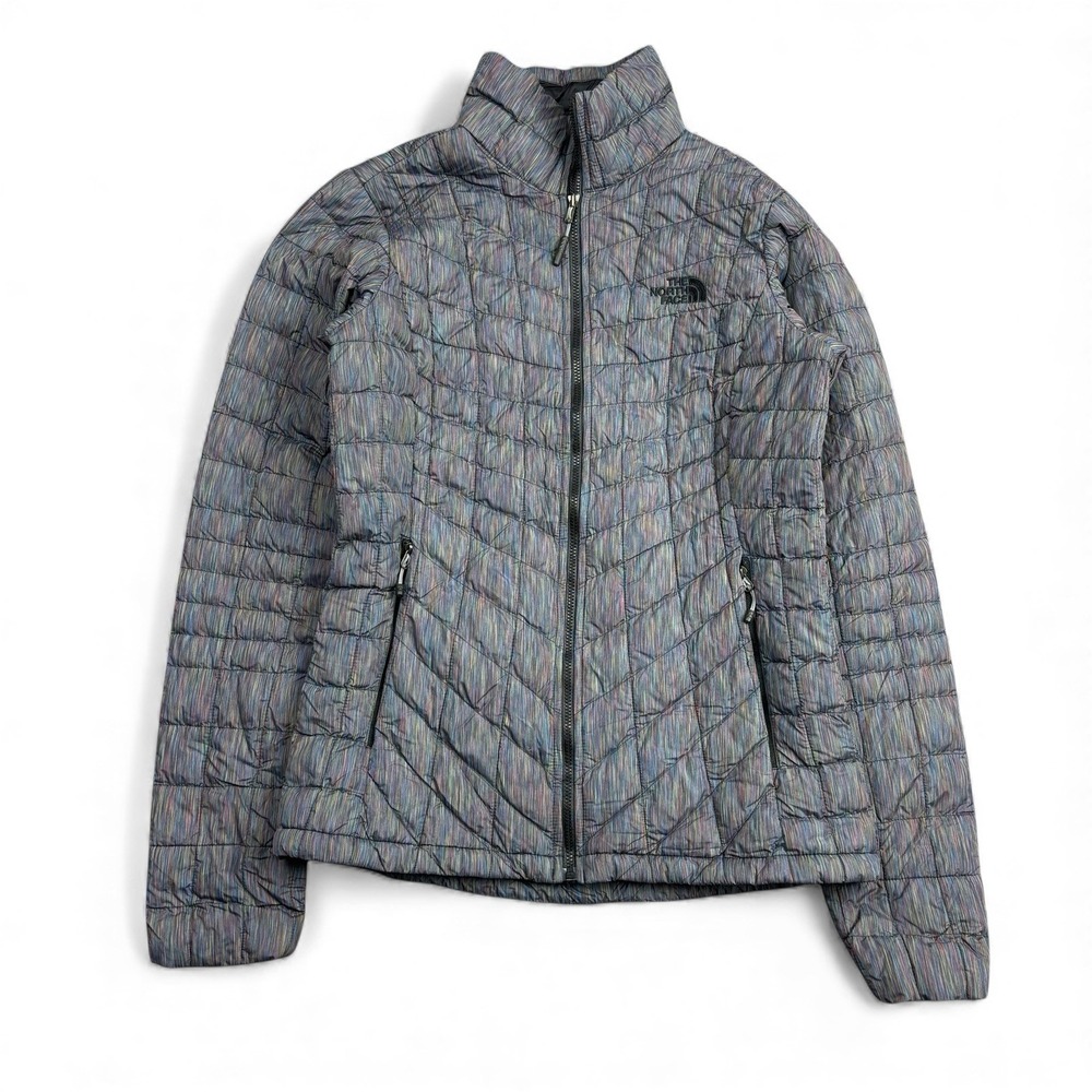 The North Face Thermoball Puffer Jacket Womens XS Gray Rainbow Quilted Full Zip